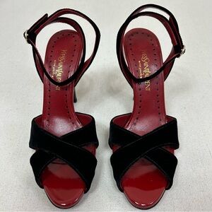 NWOT Yves Saint Laurent Rive Gauche Vintage Black and Red High Heel Sandals